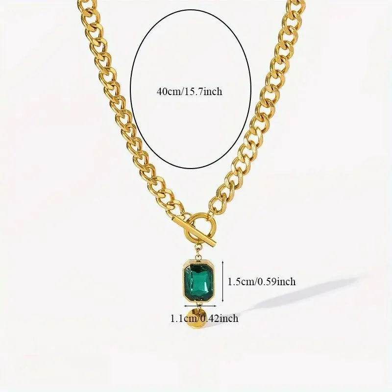 Chunky Chain Emerald Pendant Necklace | Gold