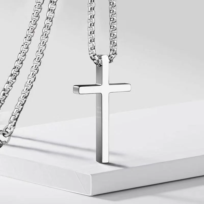 Bezel Cross Necklace | White Gold