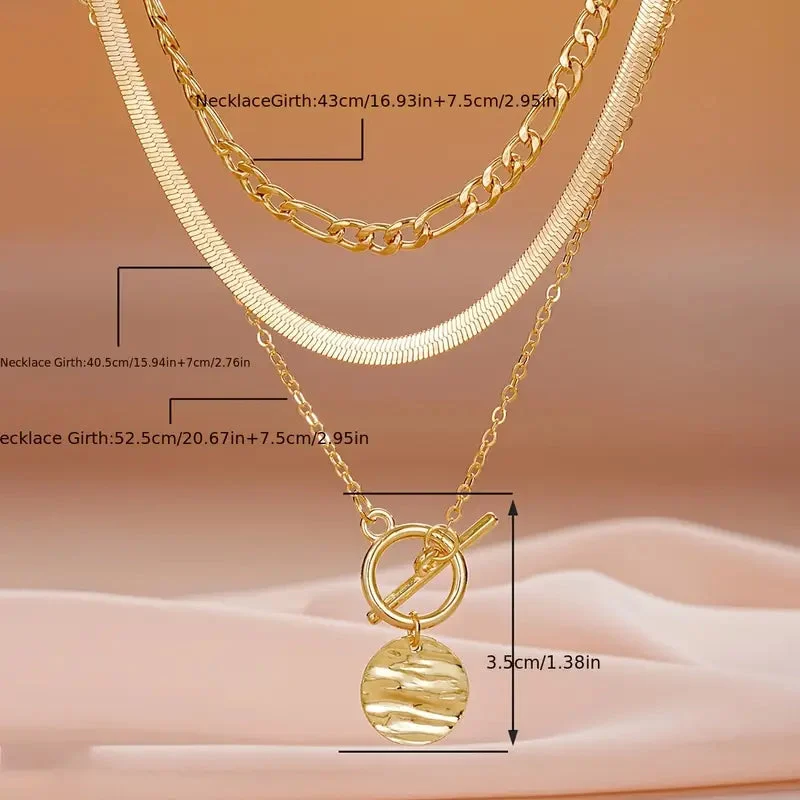Savira Textured Coin Layered Necklace | Gold