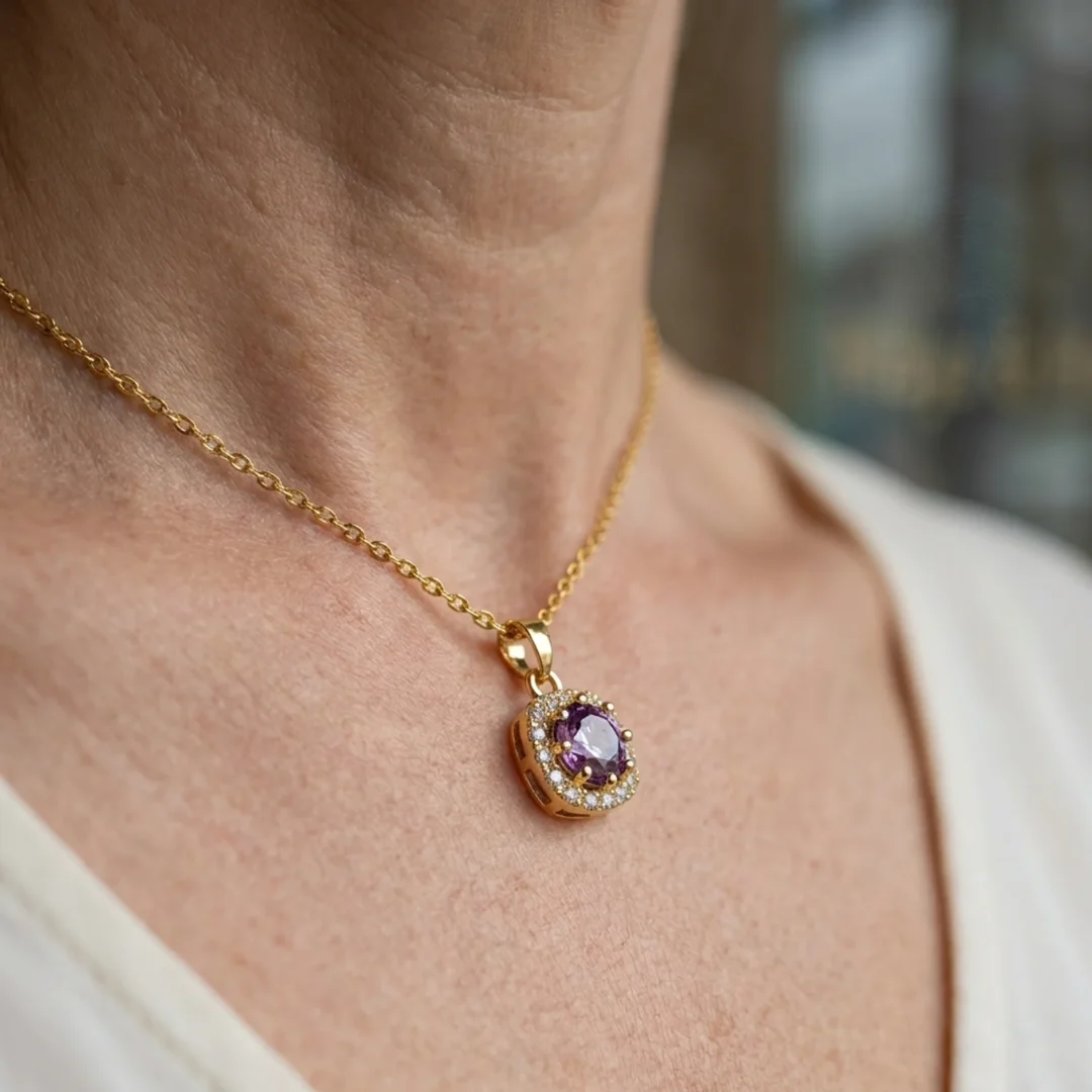 Amethyst Square Pave Necklace | Gold