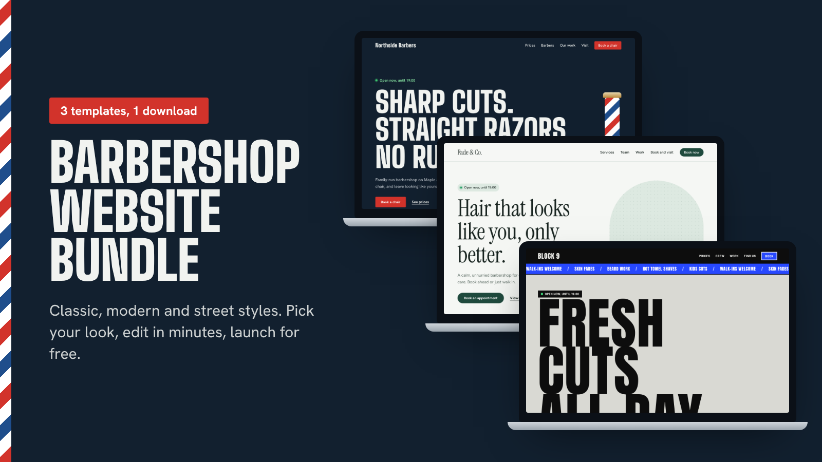 Barbershop Website Template Bundle: 3 Sites