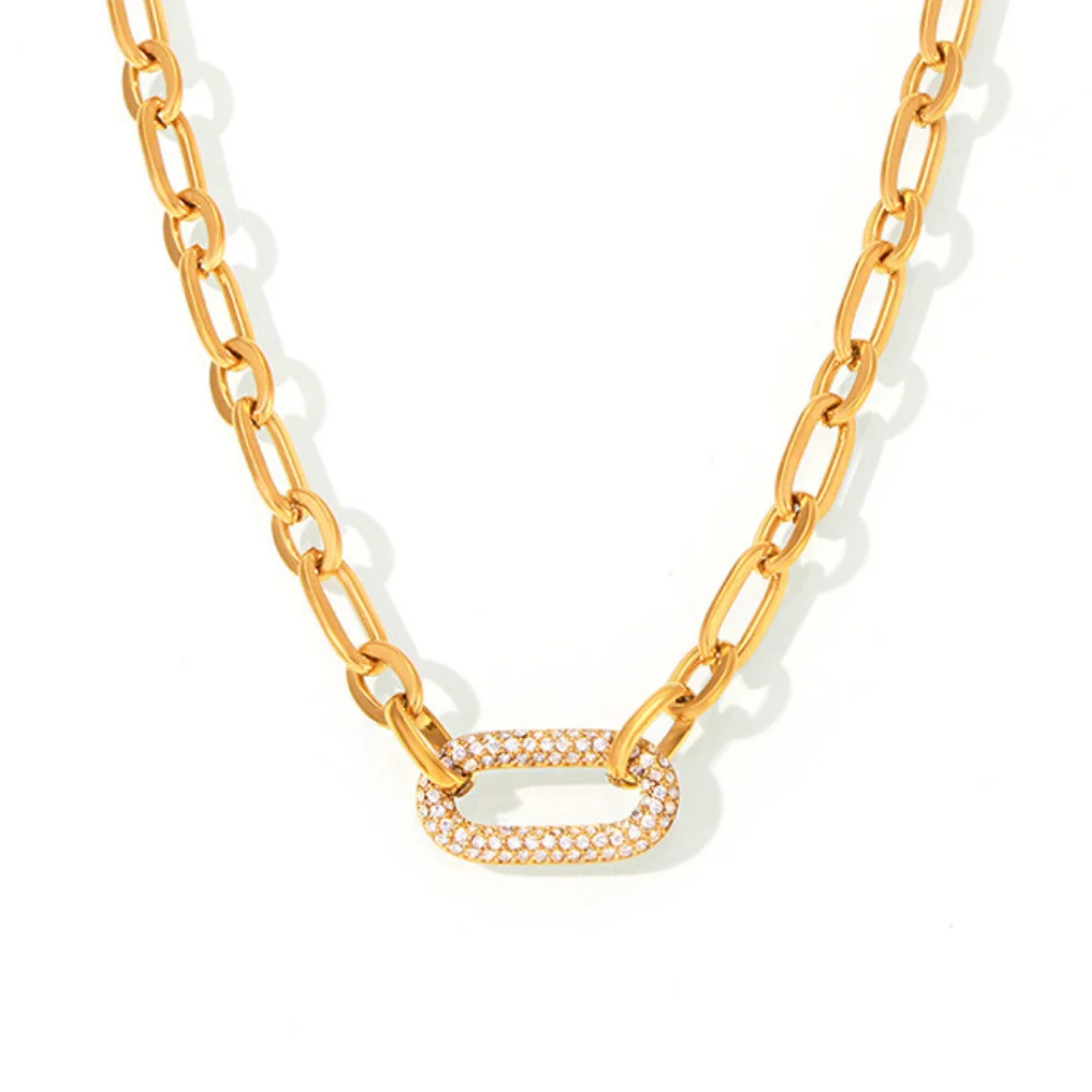 Paved Chunky Chain Link Jewelry Set | Gold