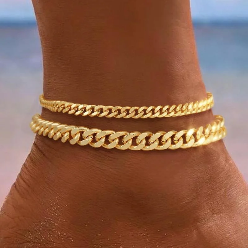Layered Cuban Link Anklet | Gold