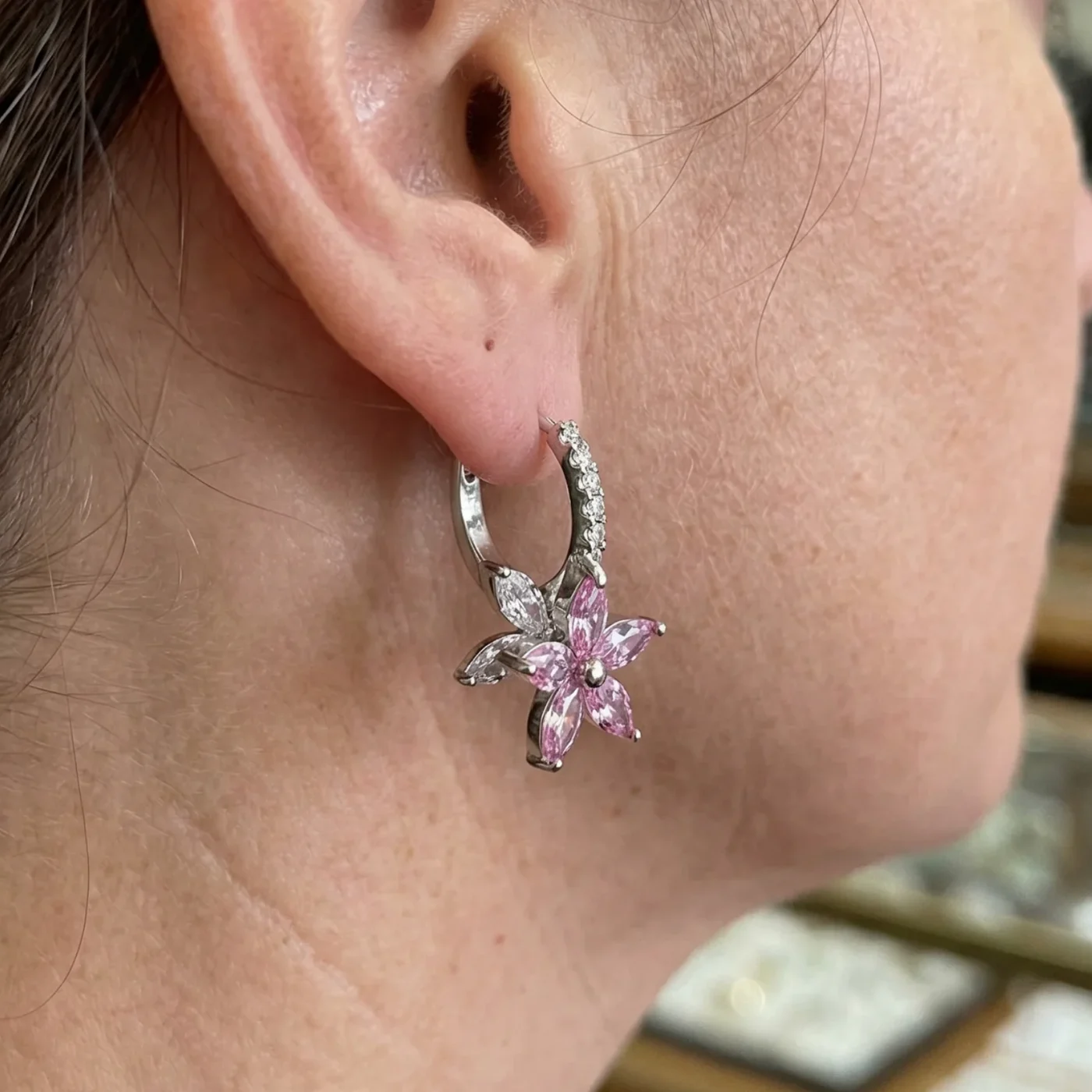 Thalia Pink Petalburst Earrings | White Gold