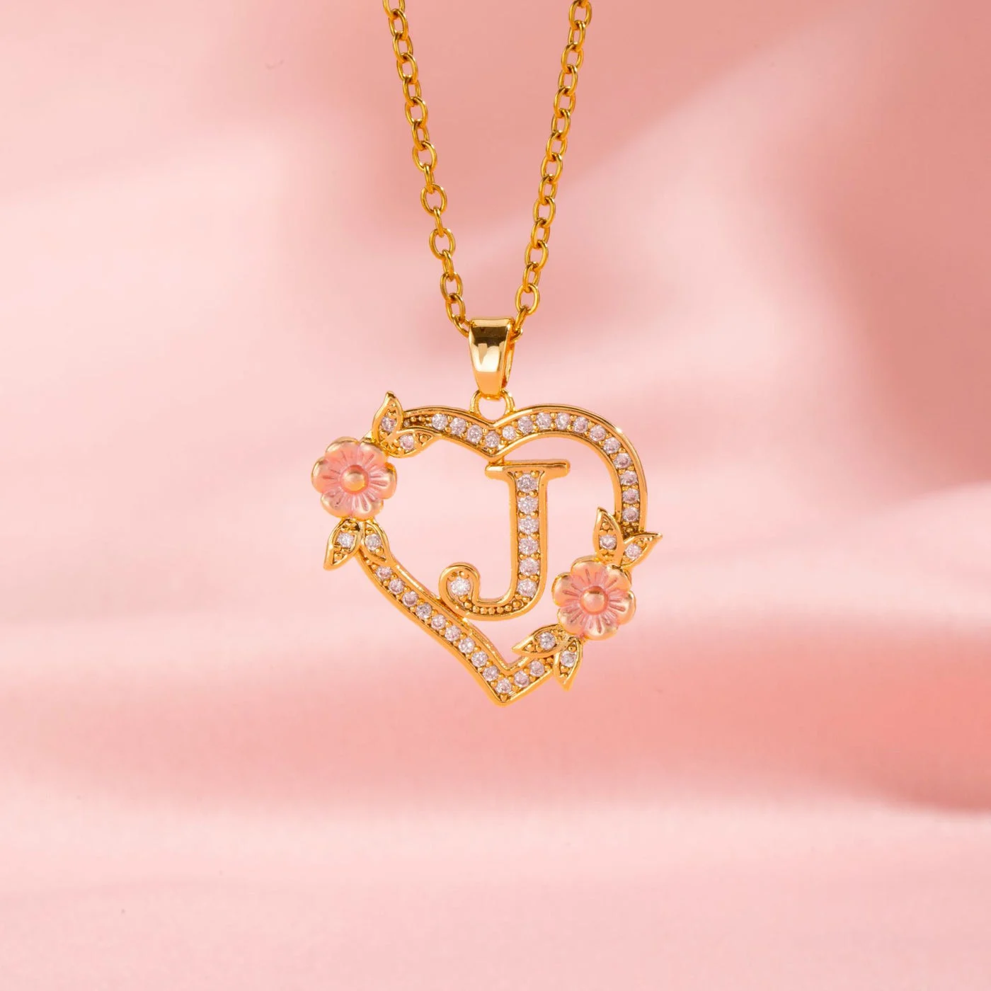 Floral Charm Initial Necklace | Gold