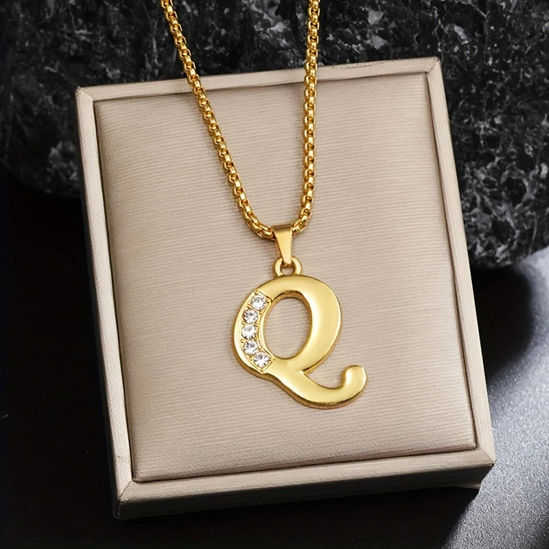 Crystal Accent Initial Necklace | Gold
