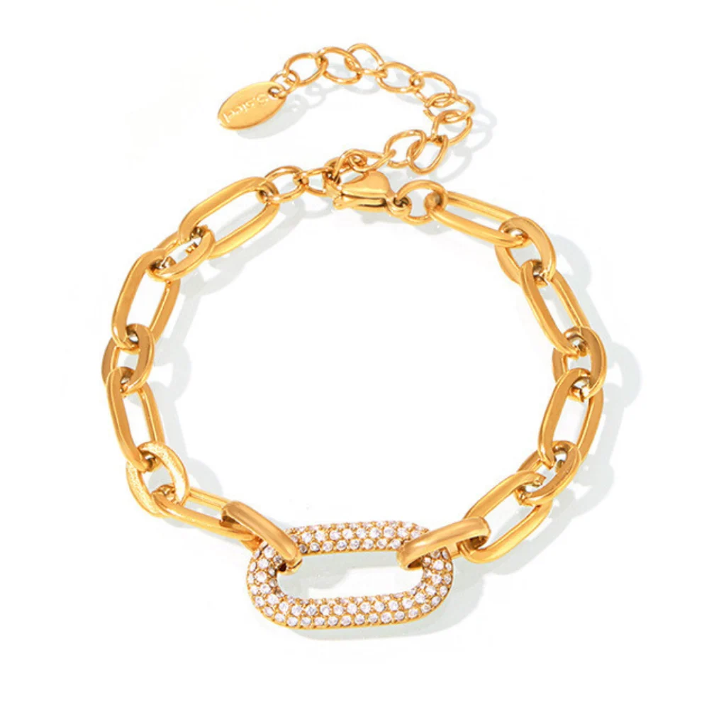 Paved Chunky Chain Link Jewelry Set | Gold