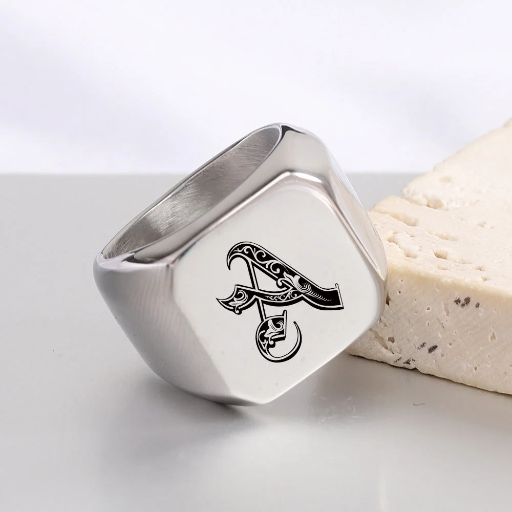 Classic Noble Initial Ring | White Gold