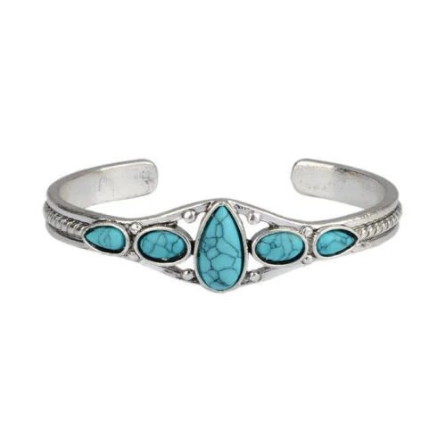 Turquoise Teardrop Open Bracelet | White Gold