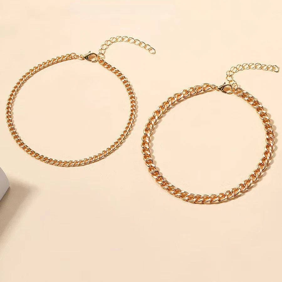 Layered Cuban Link Anklet | Gold