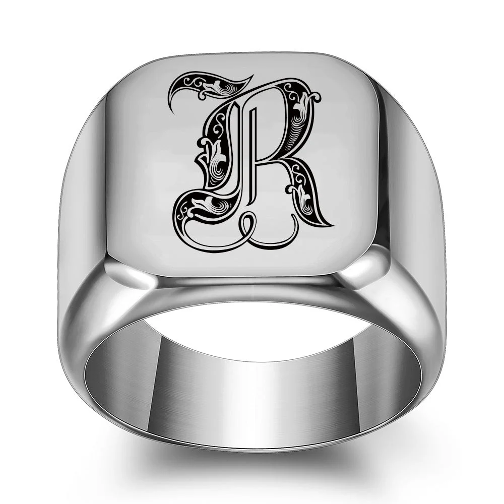 Classic Noble Initial Ring | White Gold