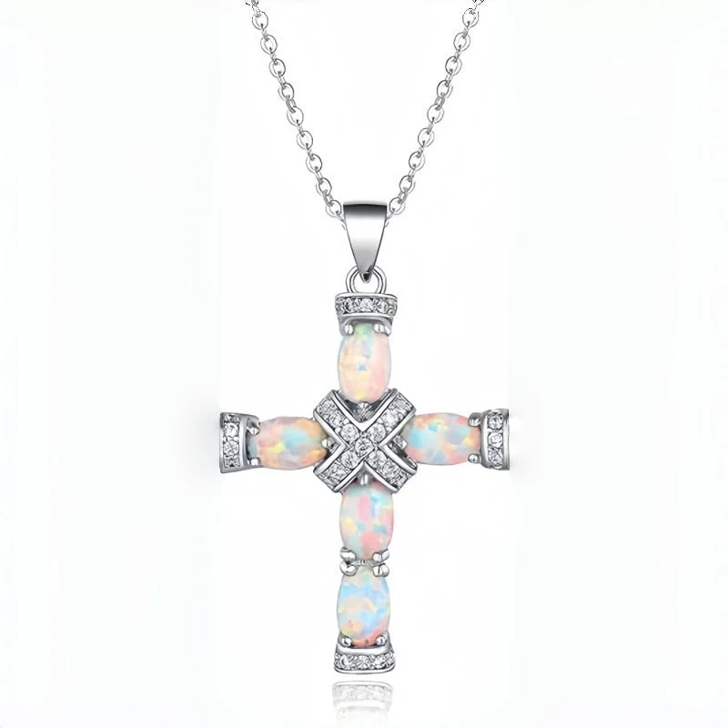 Lumen Opal Cross Necklace | Gold