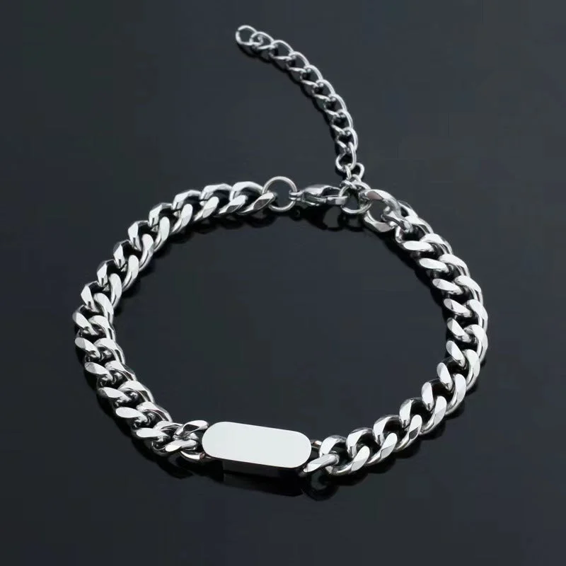 Cuban Chain Tag Bracelet | White Gold