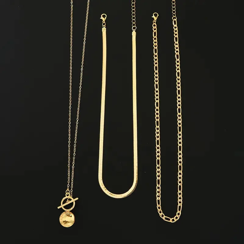 Savira Textured Coin Layered Necklace | Gold