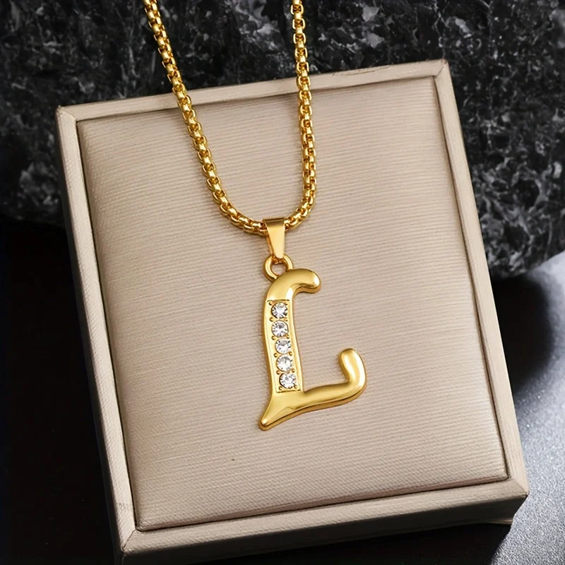 Crystal Accent Initial Necklace | Gold