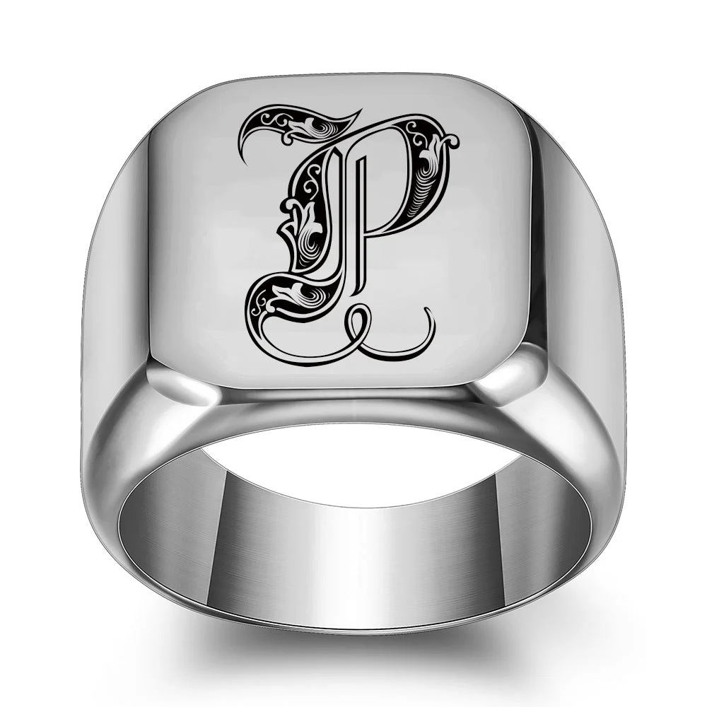 Classic Noble Initial Ring | White Gold