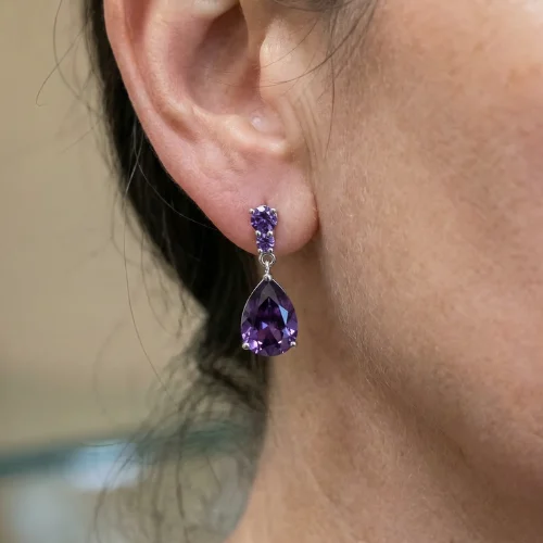 Amethyst Dewdrop Earrings | White Gold