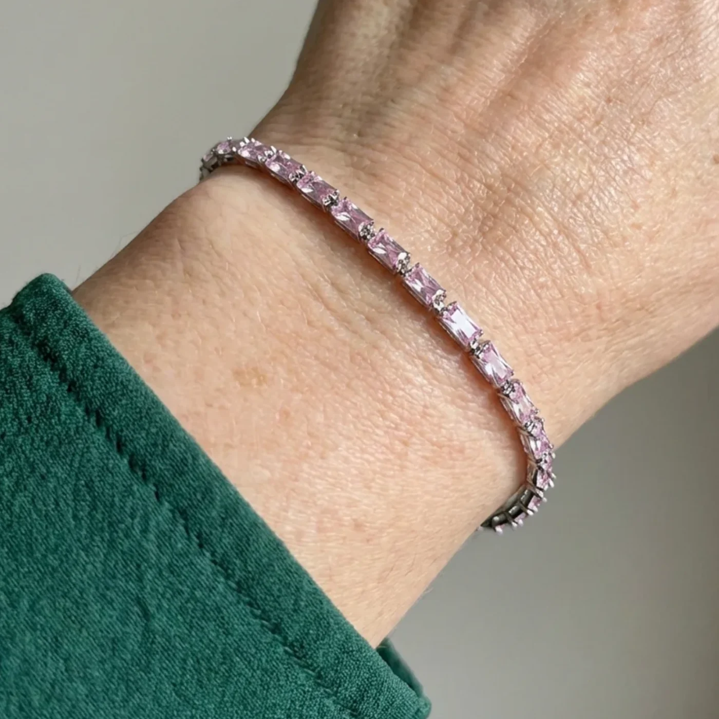 Pink Sapphire Prism Tennis Bracelet | White Gold