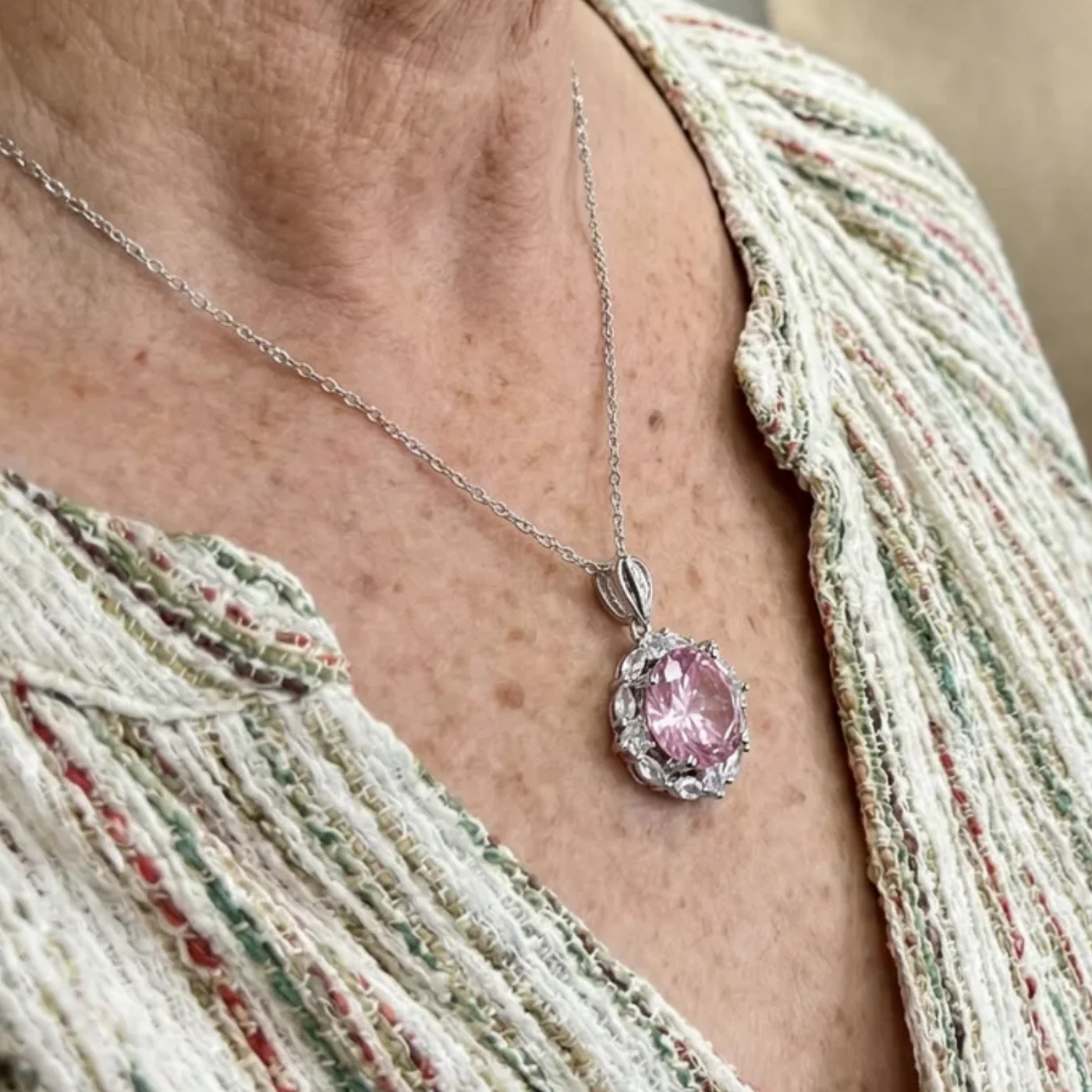 Rose Lotus Halo Necklace | White Gold