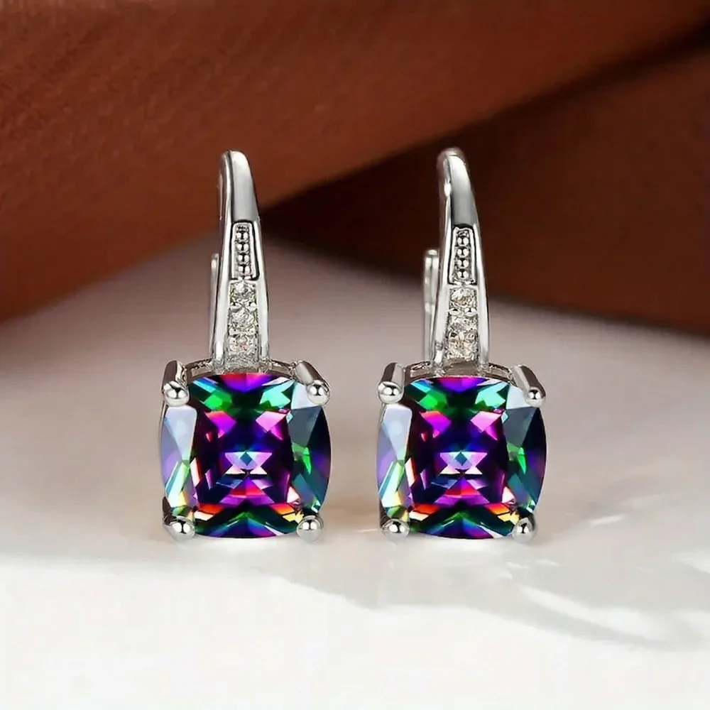 Mystic Stone Hoop Earrings | White Gold