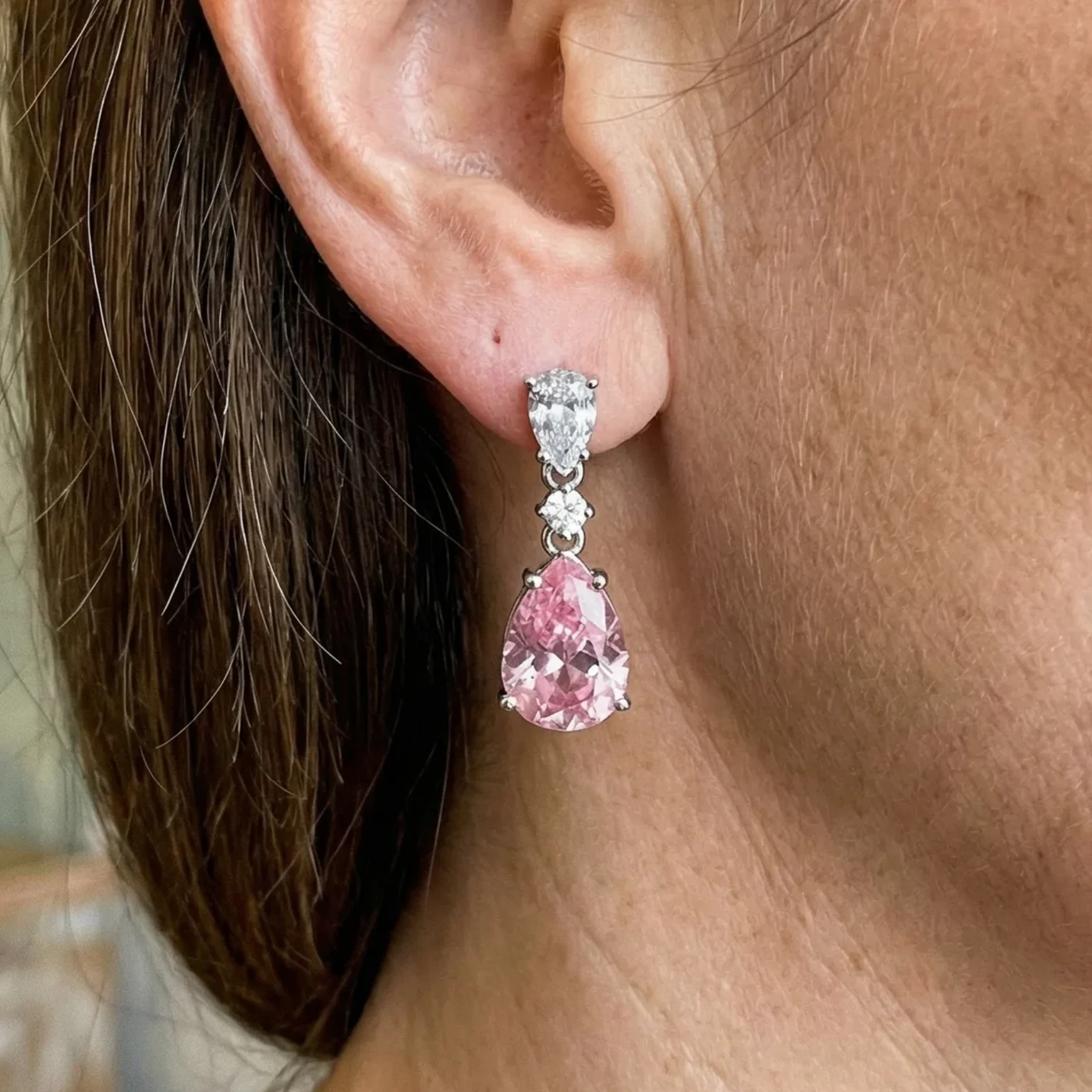 Mireya Blushflare Drop Earrings | White Gold