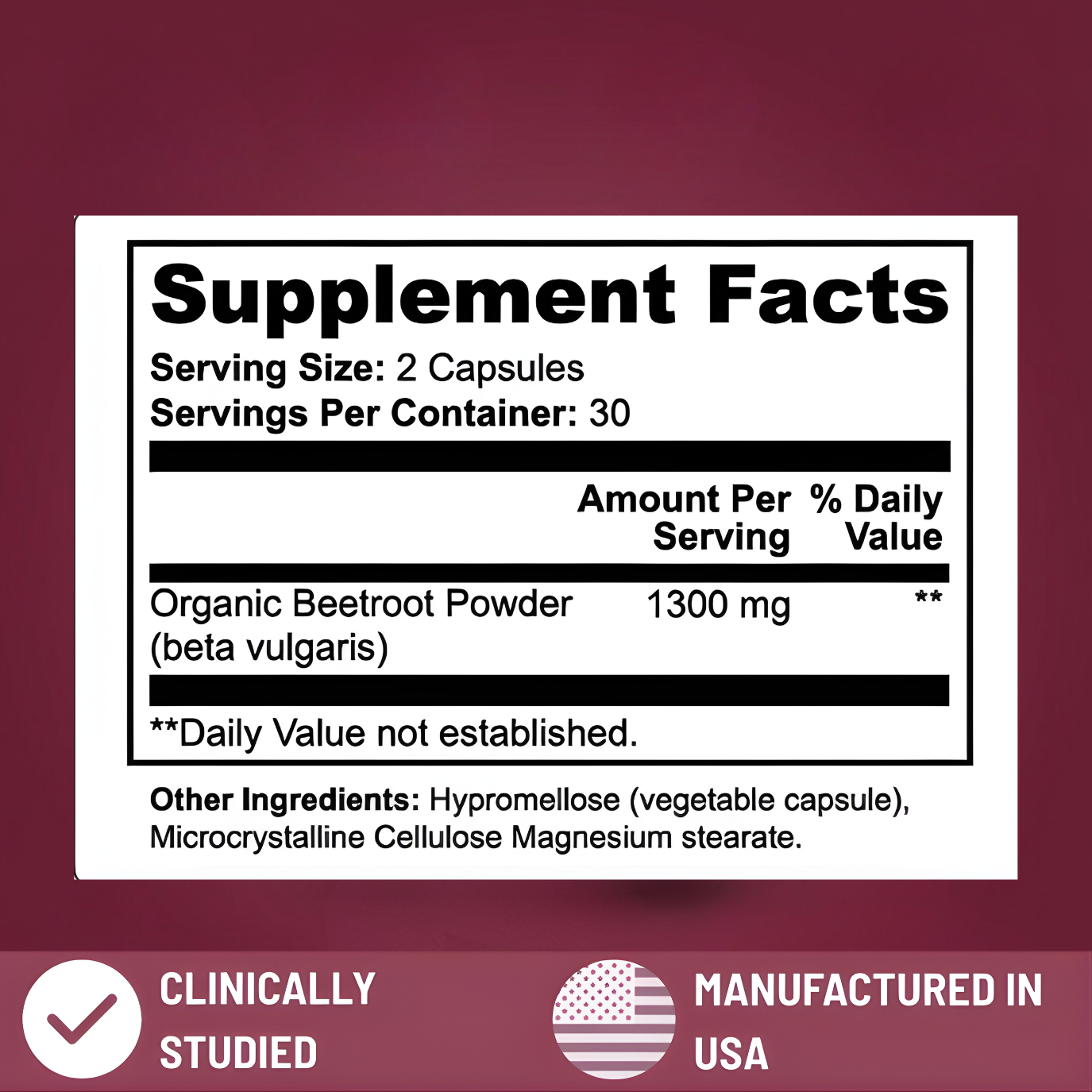 Beetwise Supplement Facts - Organic Beetroot Powder 1300mg