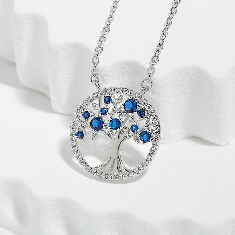 Tree of Life Sapphire Necklace | White Gold