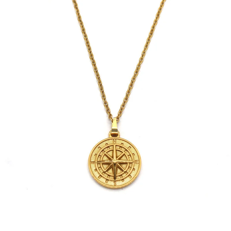 Compass Pendant Necklace | White Gold