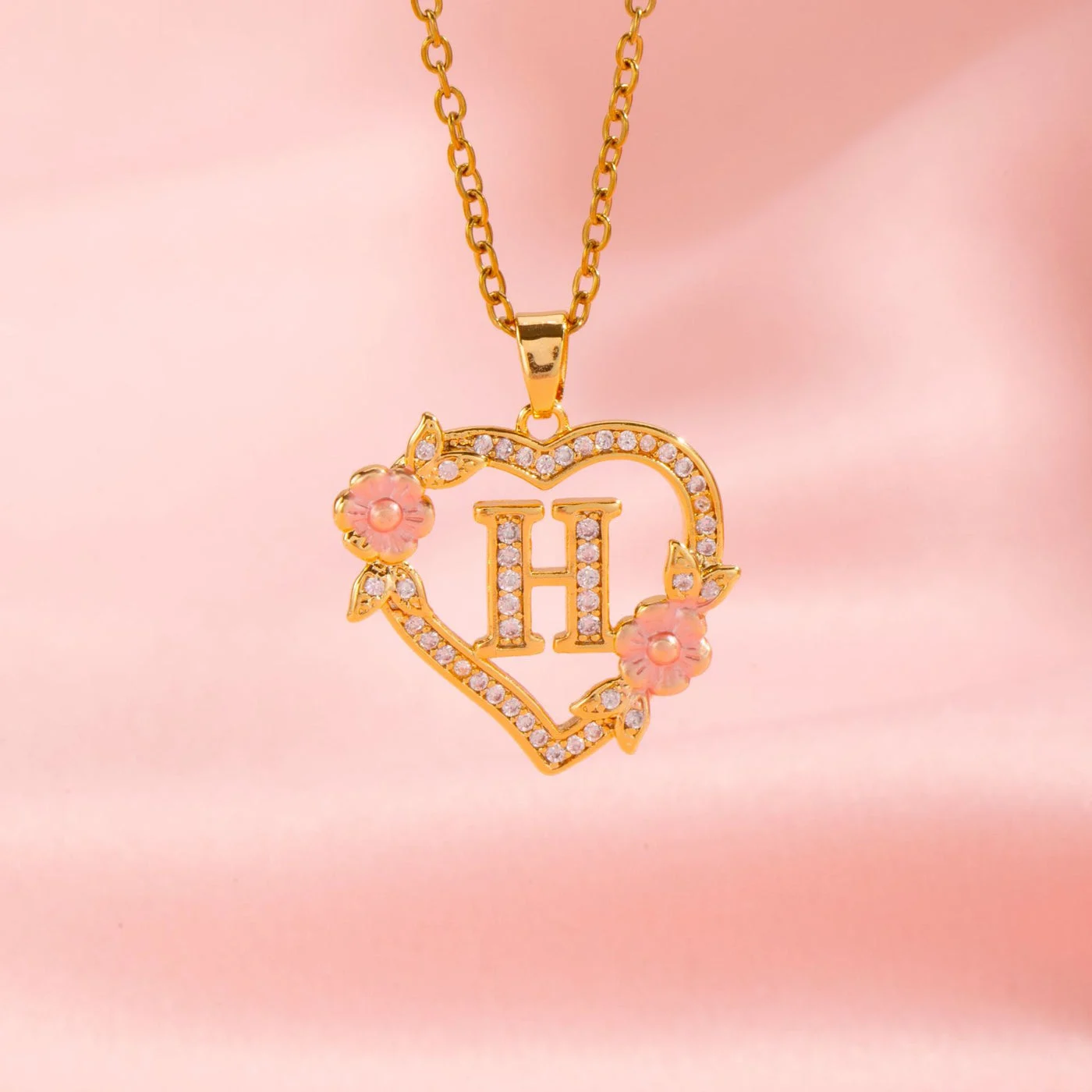 Floral Charm Initial Necklace | Gold