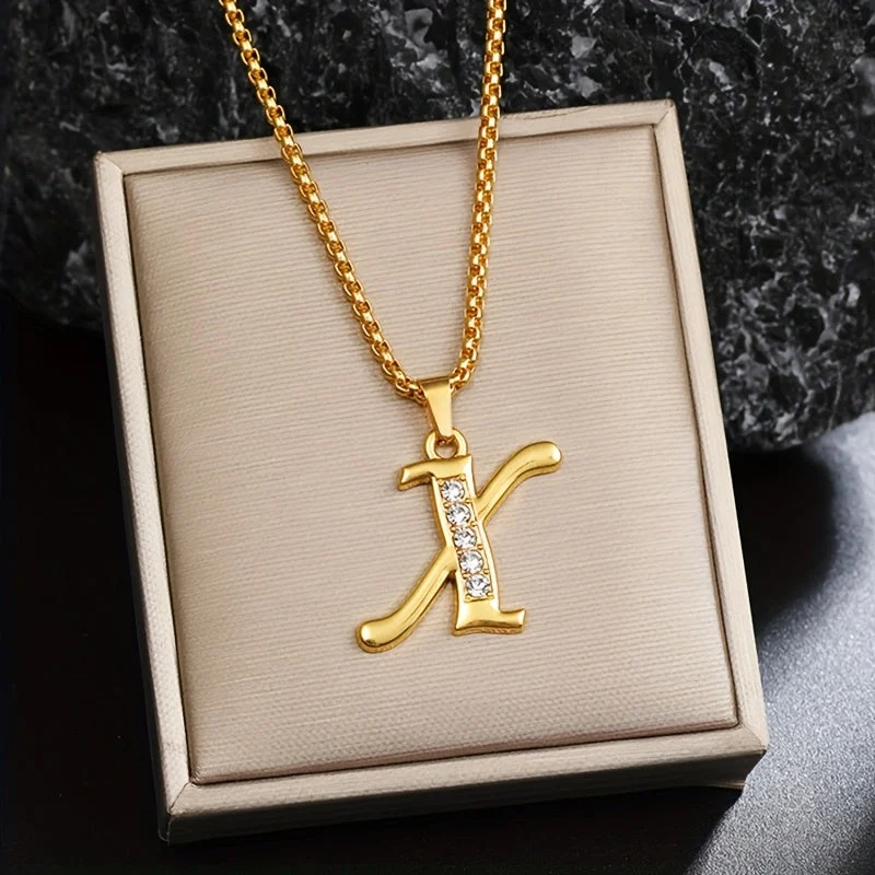 Crystal Accent Initial Necklace | Gold