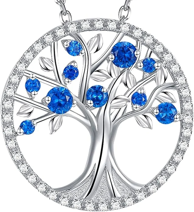 Tree of Life Sapphire Necklace | White Gold