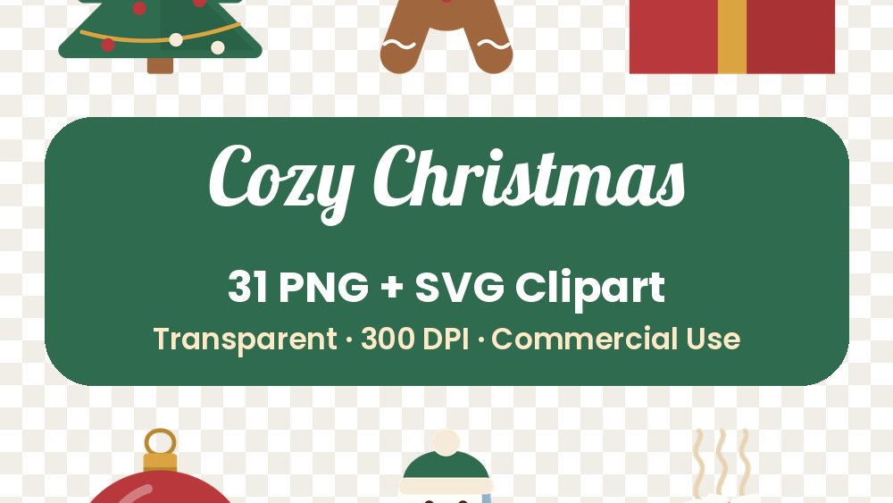 Cozy Christmas Clipart Bundle, 30 PNG + SVG, Commercial Use