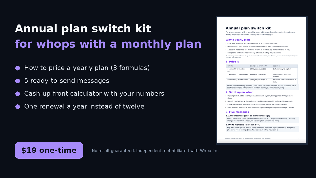 Annual plan switch kit: price a yearly plan + 5 messages (for whops)