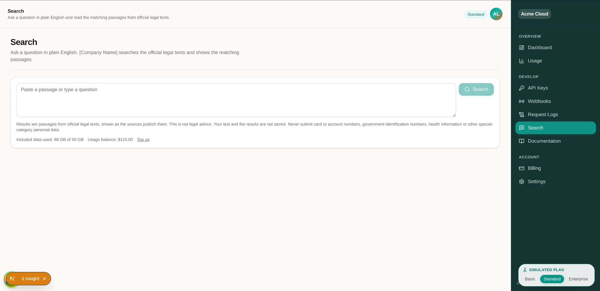 Search screen of the SaaS kit