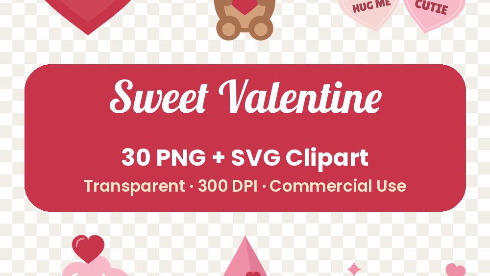 Sweet Valentine Clipart Bundle, 30 PNG + SVG, Commercial Use