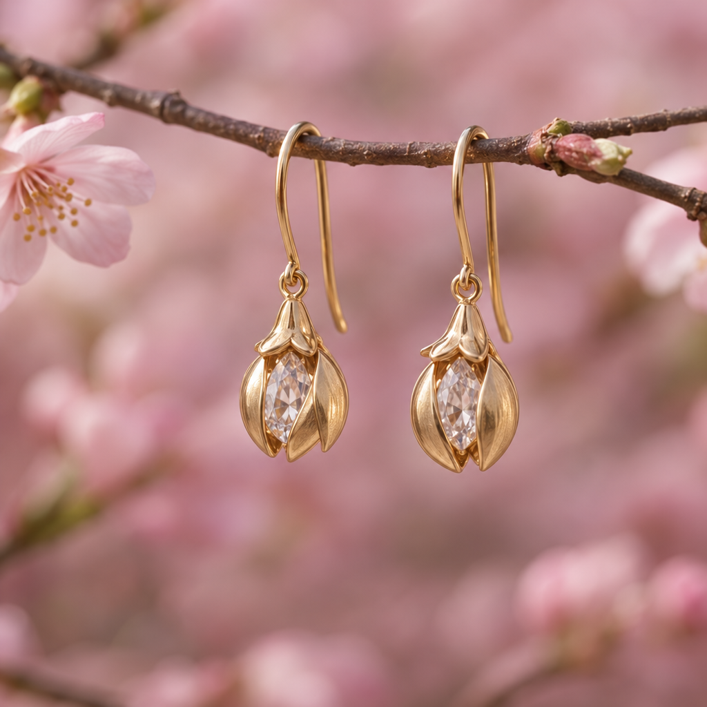 Retro White Tulip Zircon Drop Earrings
