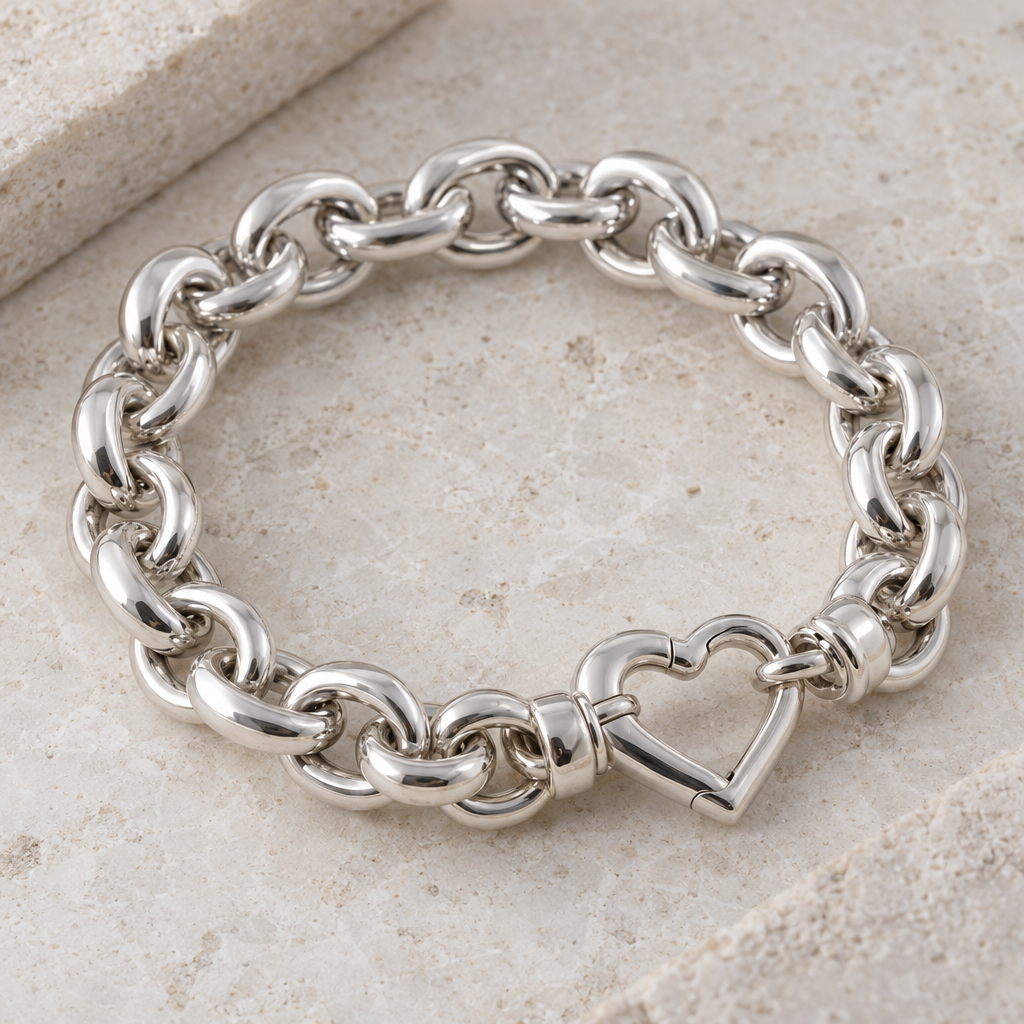 Chunky Chain Bracelet with Heart Charm