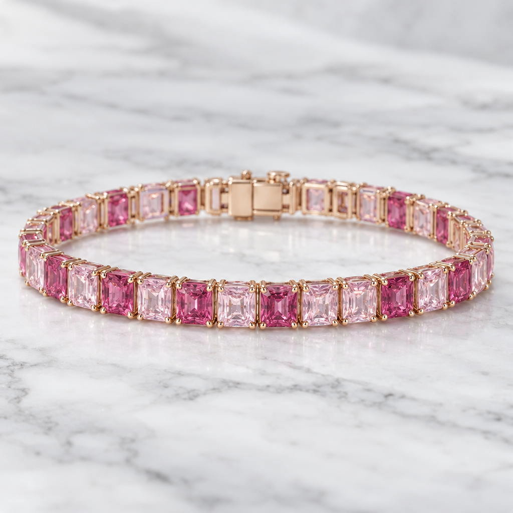 Two-Tone Pink Crystal Tennis Bracelet