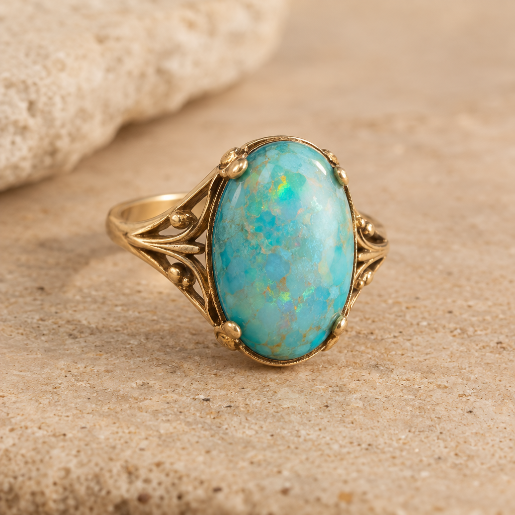 Retro Turquoise and Opal Ring