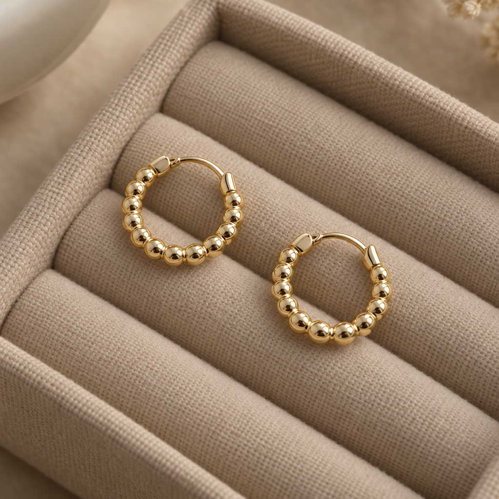 Gold Bead Hoop Earrings