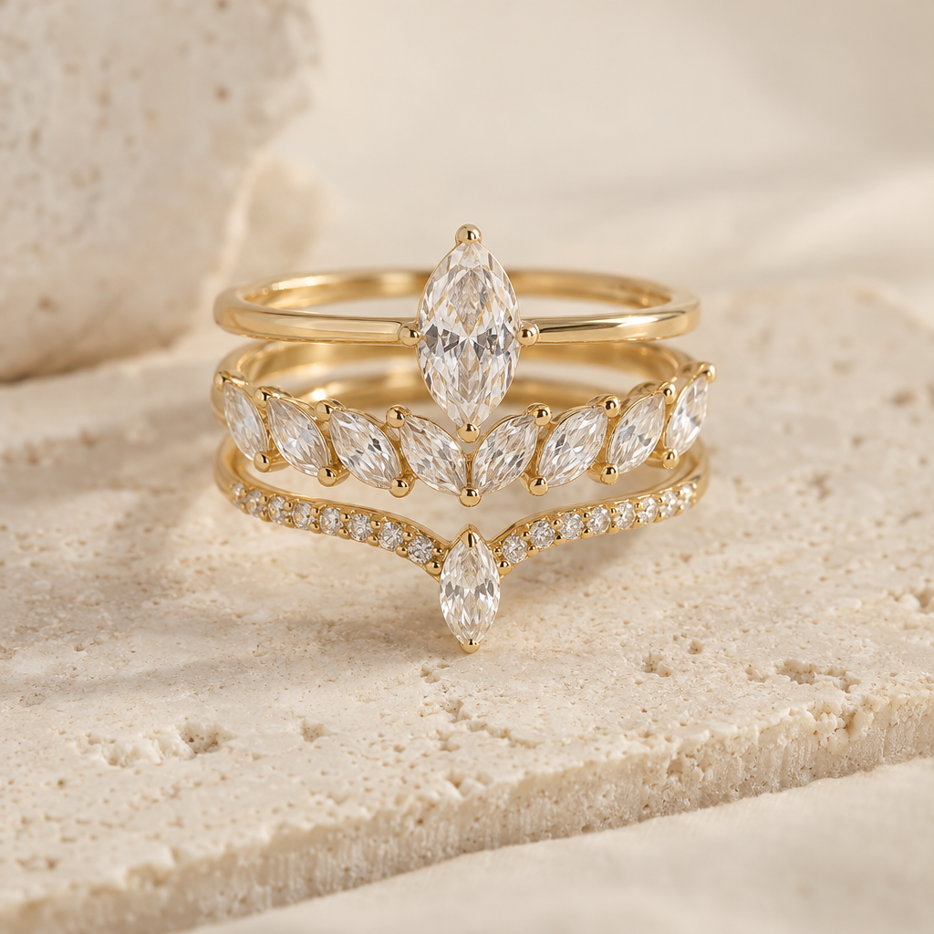 Marquise Crystal Stacking Ring Set