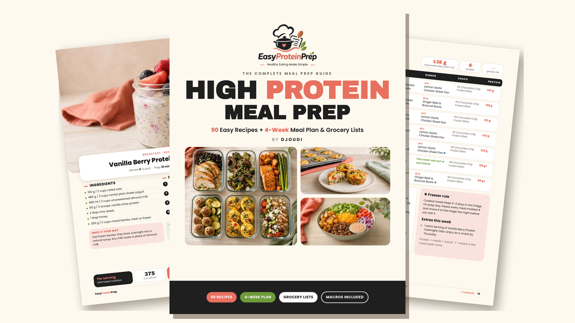High Protein Meal Prep: 90 Easy Recipes + 4-Week Meal Plan & Grocery Lists