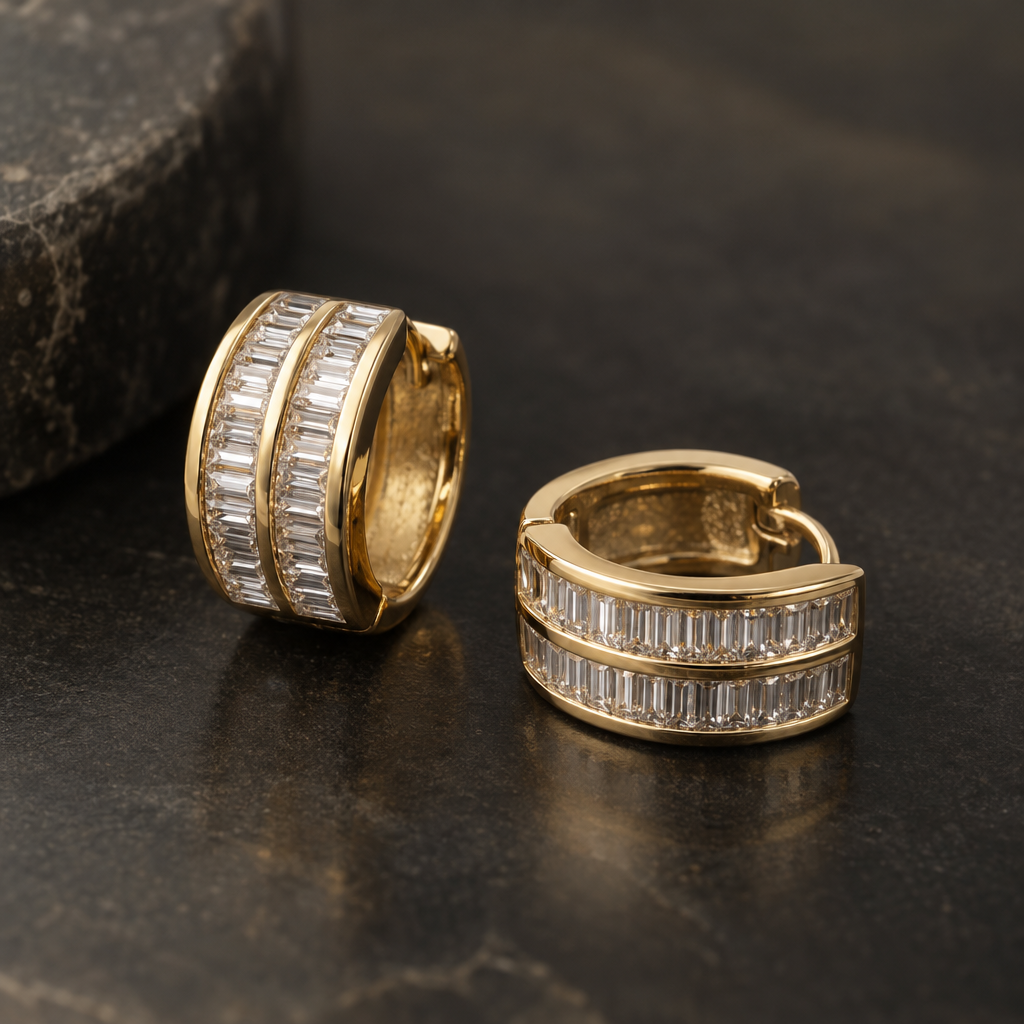Retro Gold Crystal Huggie Earrings