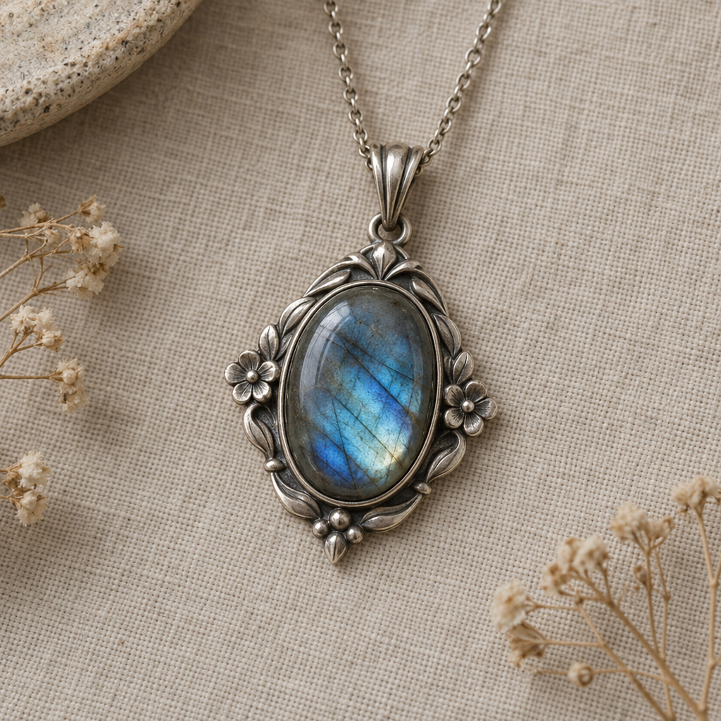 Retro Blue Stone Pendant Necklace