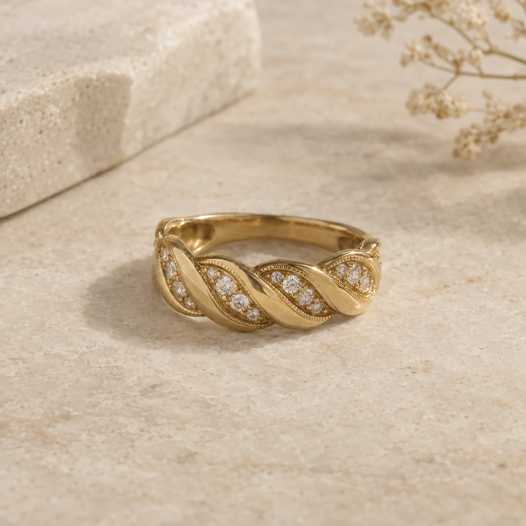 Retro Braided Gold Zircon Ring