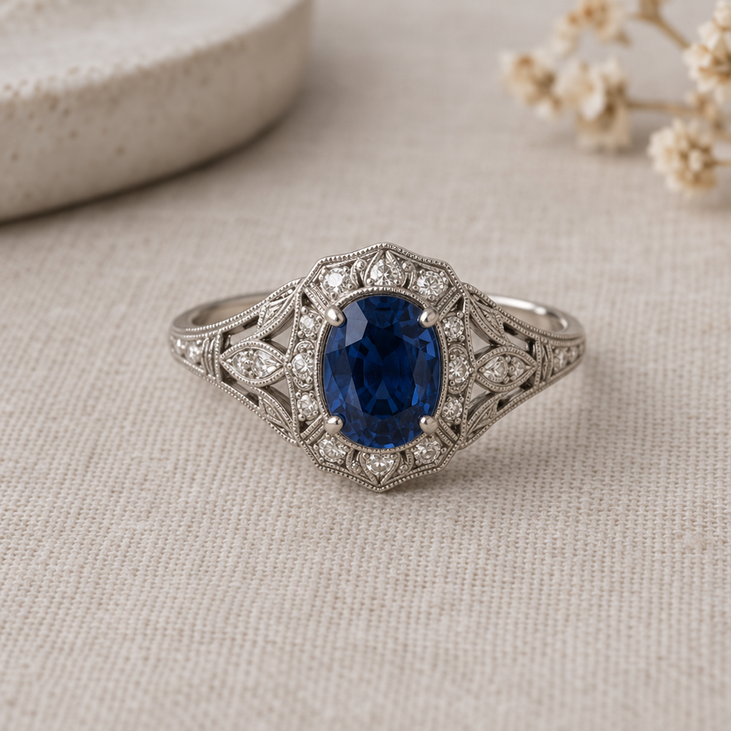 Retro Silver Ring with Blue Stone