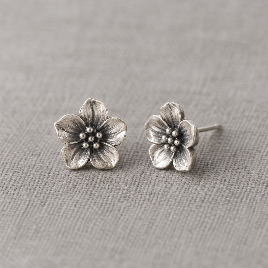 Retro Silver Flower Studs