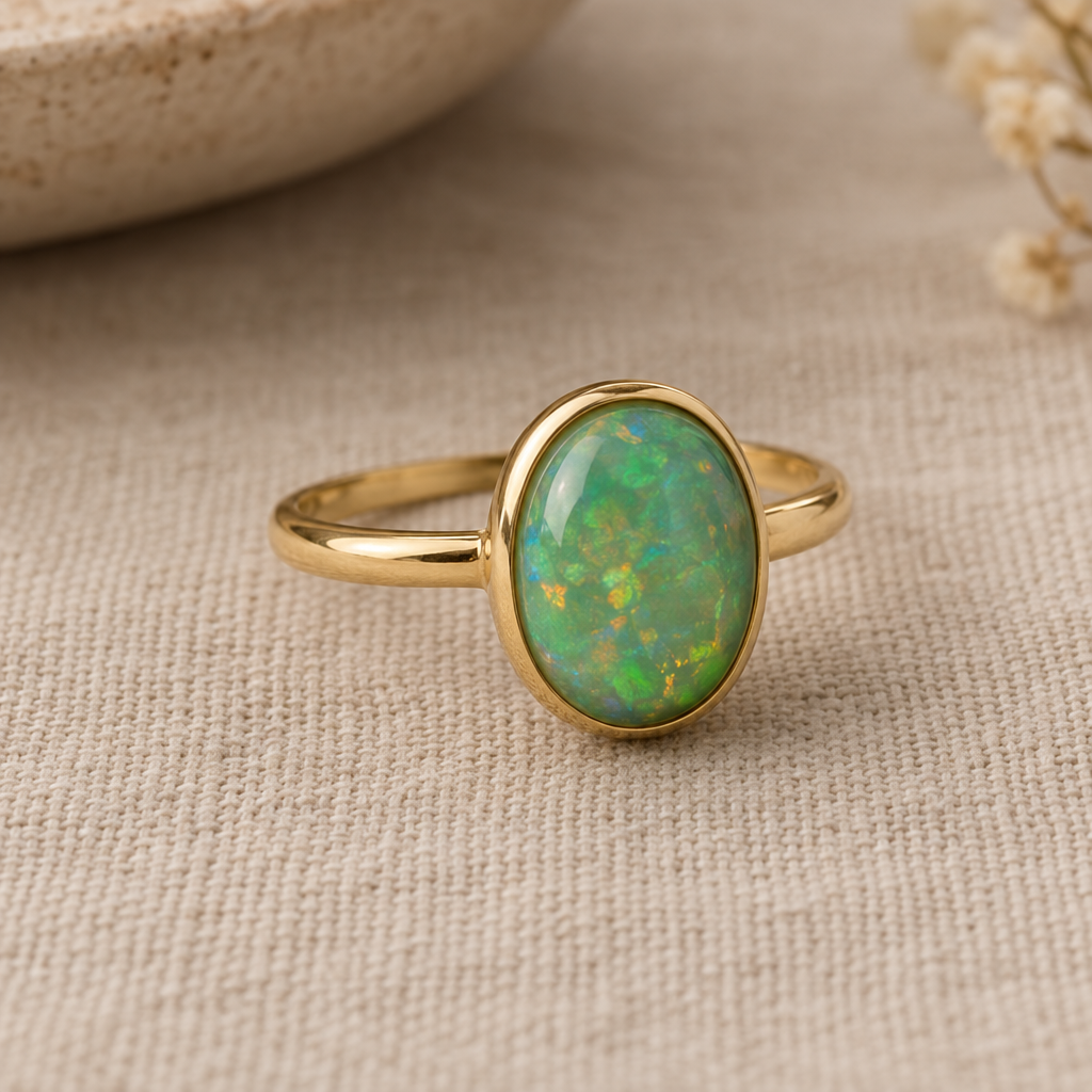 Oval Green Opal Ring
