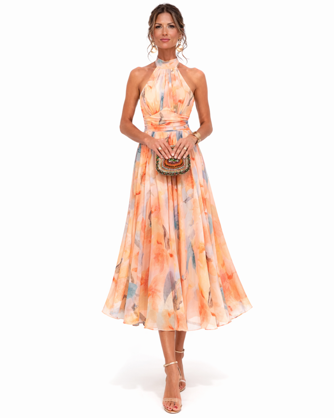 Aurelia | Vestido con Escote Halter y Estampado Acuarela