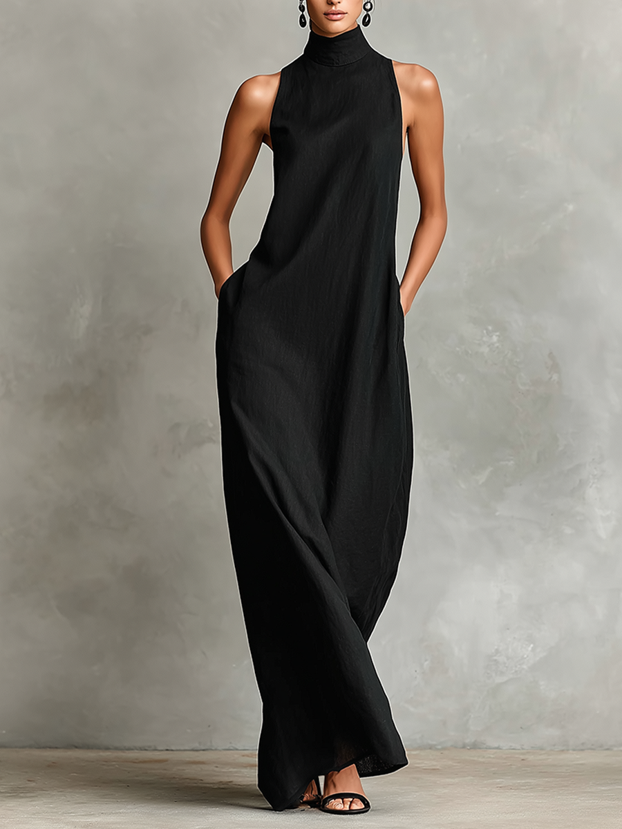 Haydée | Vestido Largo Minimalista de Cuello Alto